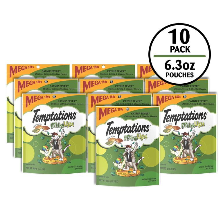 Temptations MixUps Catnip Fever Flavor Crunchy and Soft Cat Treats, 6.3 oz. Pouch (Pack of 10) - Image 2